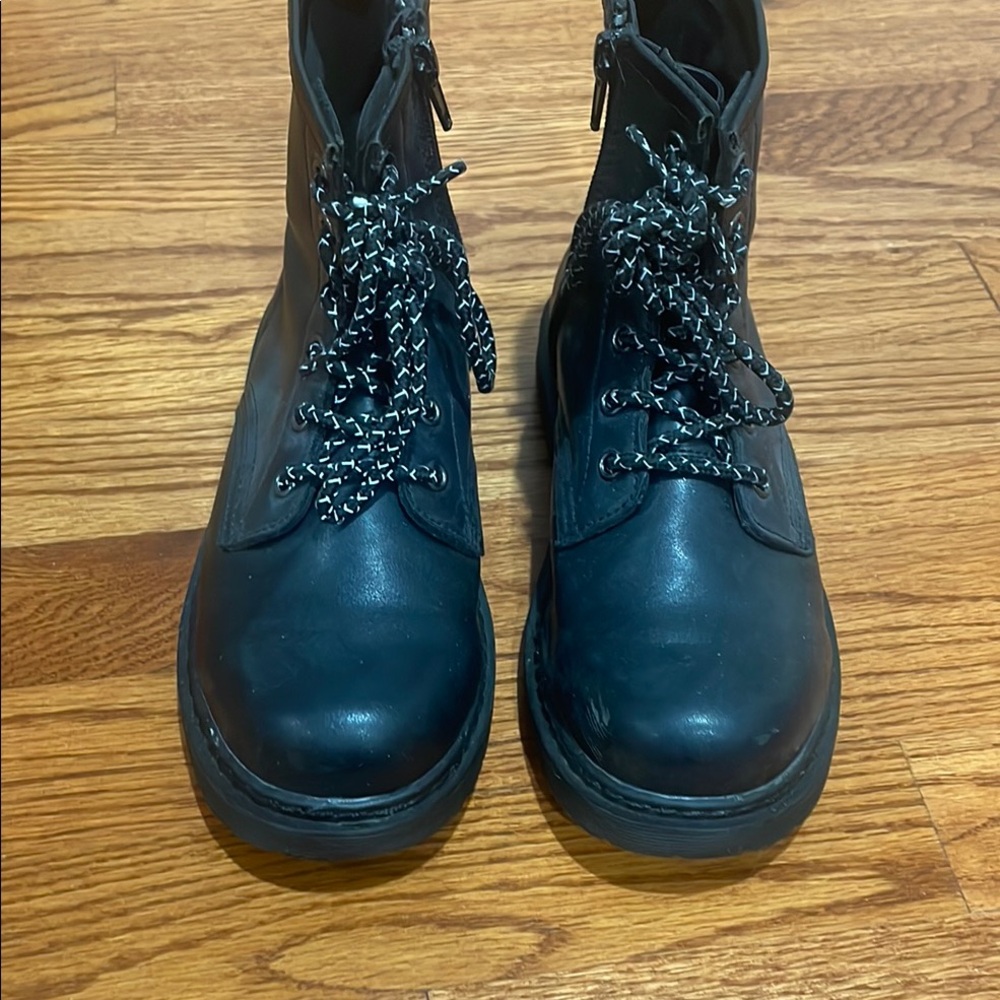 Kids Black Lace-Up Combat Boots